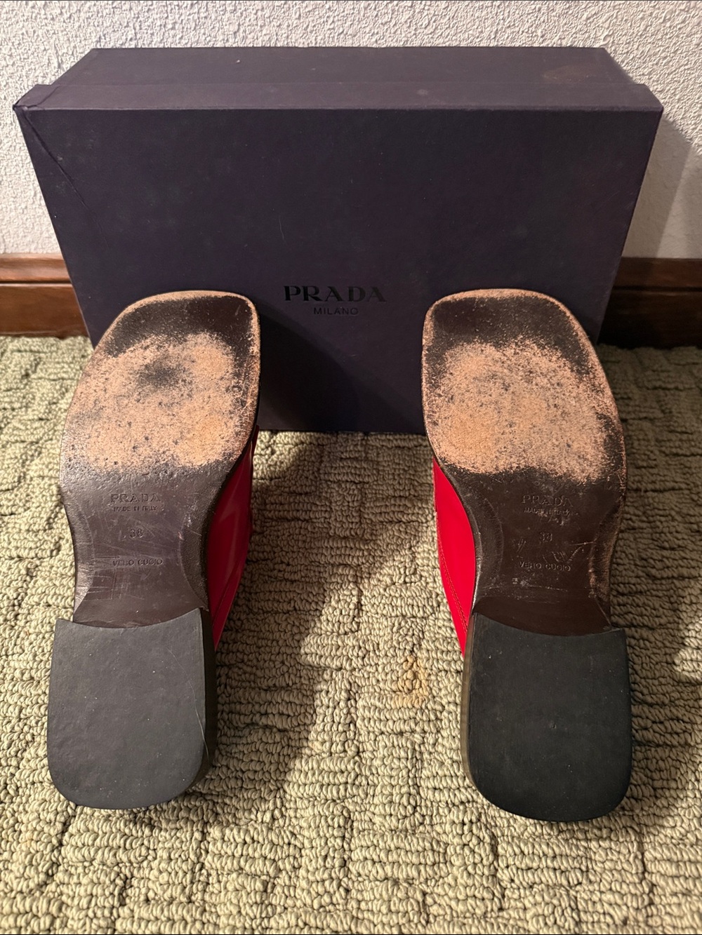 Prada Vintage Red Leather Fringe Mule Loafers - Picture 5 of 6